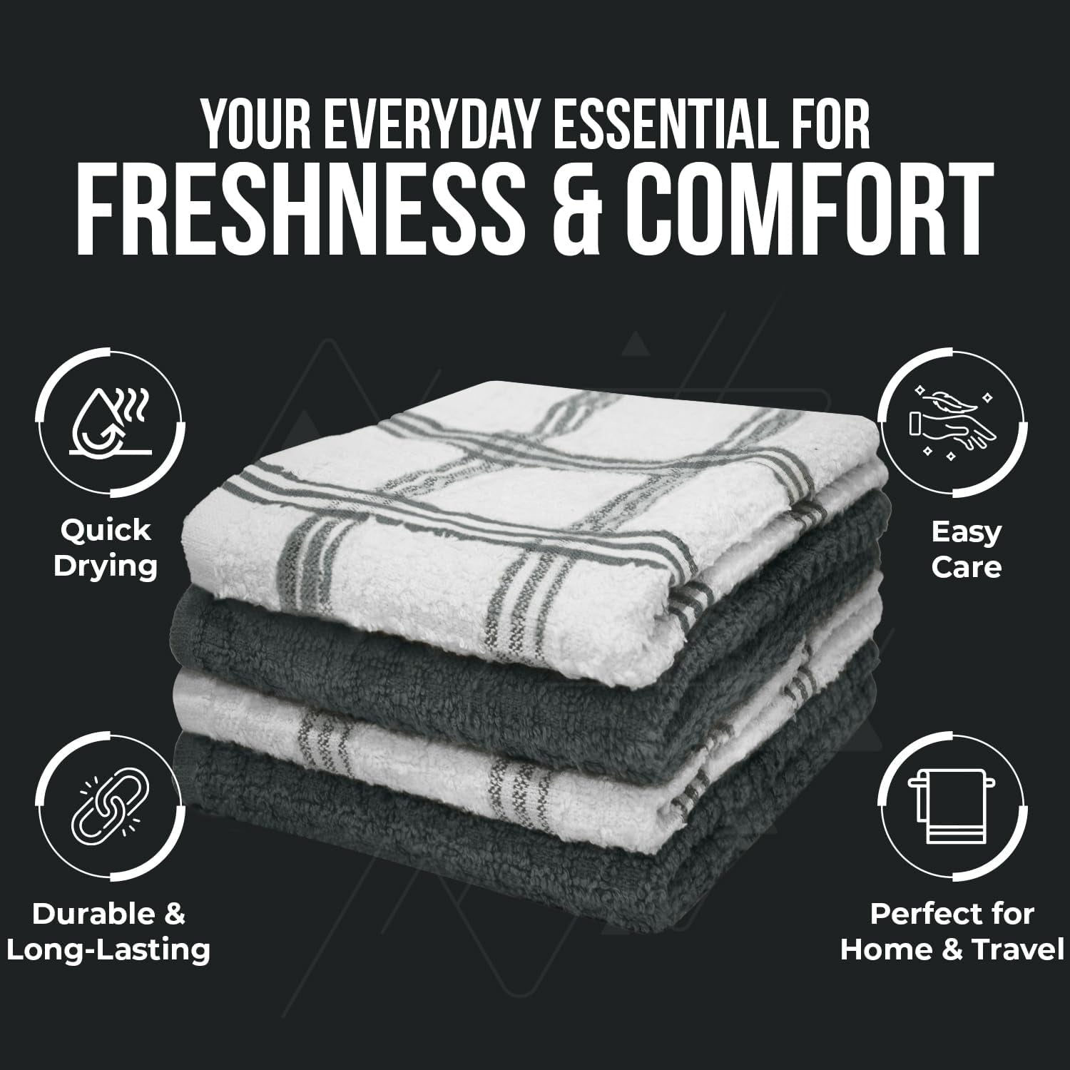 Premium Dish Cloth 100% Cotton 12 X 12 Inches |Pack of 8|-Ultra Soft Tea Towels-Highly Absorbent Kitchen Rags-Terry Dishcloth for Kitchen and Household Cleaning |Grey|
