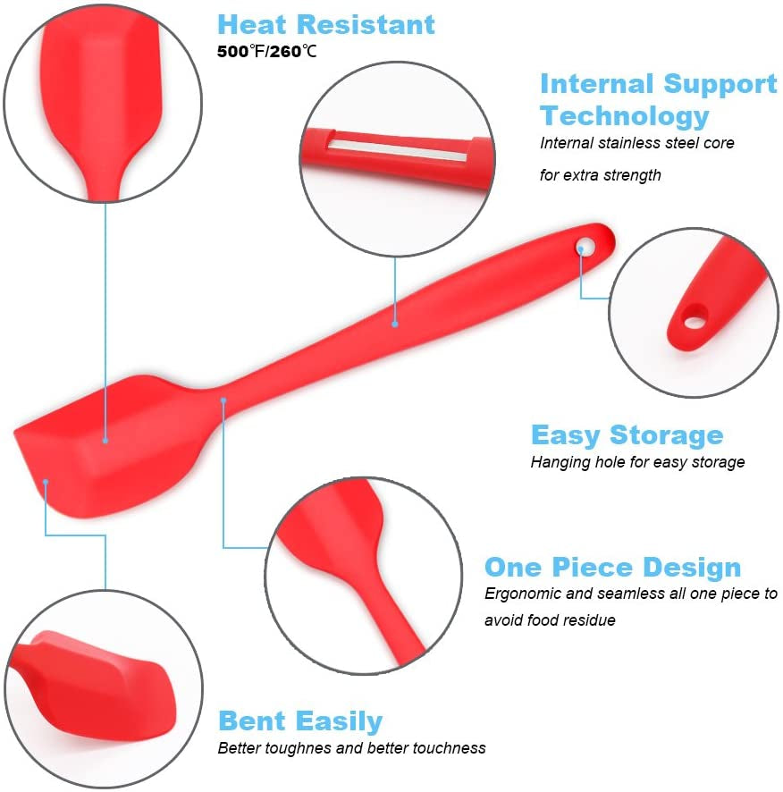 Silicone Spatula 4-Piece Set, Heat-Resistant Spatulas, Non-Stick Rubber Spatulas with Stainless Steel Core